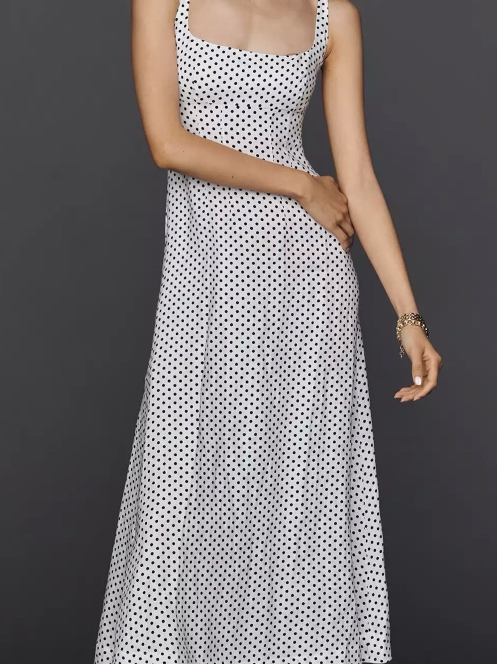 Reformation Sabine 100% Linen Polka Dot Square-Neck Maxi Dress
